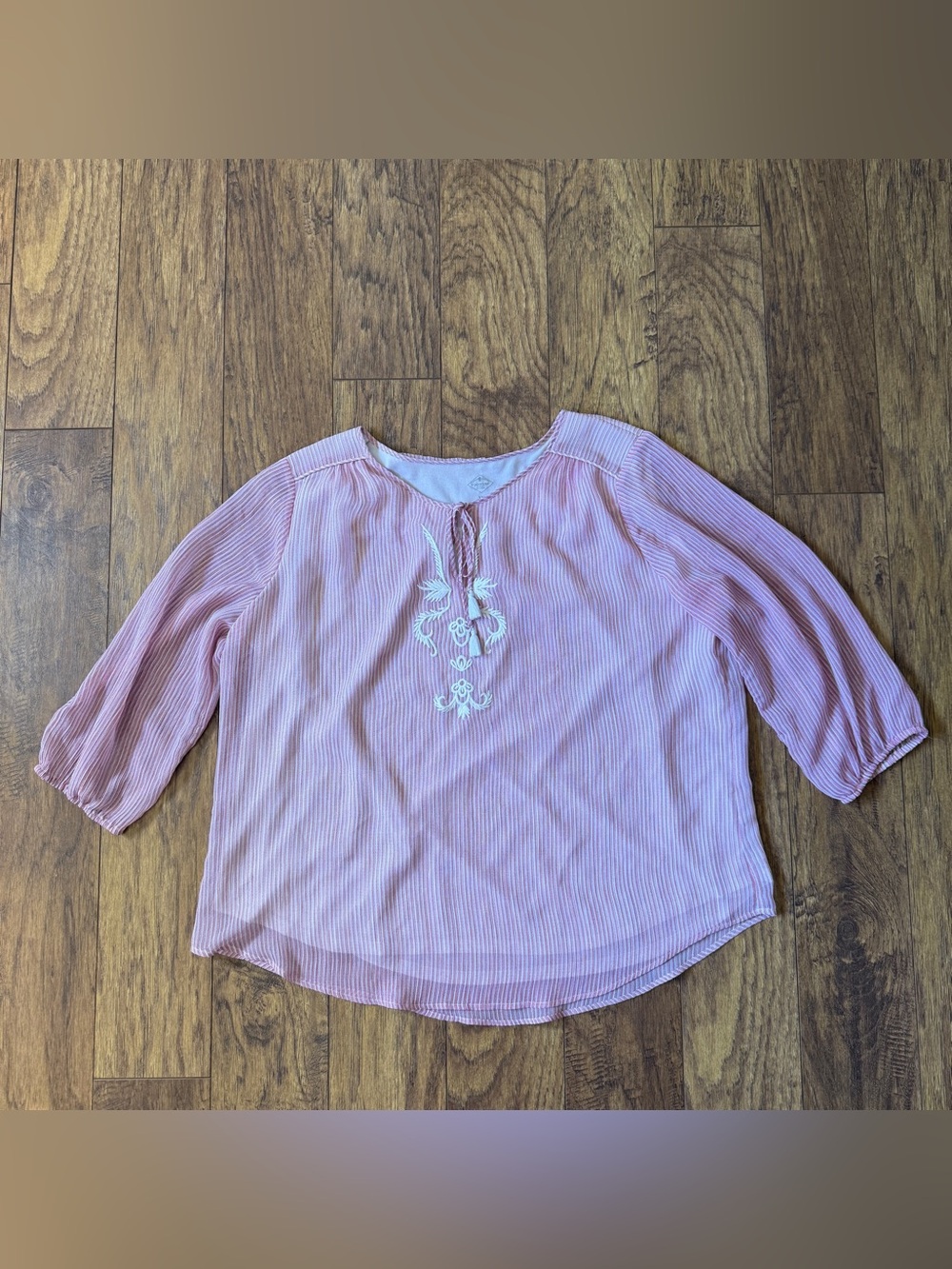 ST.John’s Bay Pink Striped Embroidered Peasant Blouse XXL
